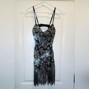 For Love And Lemons Black and Silver Sequin Mini Dress